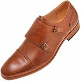 Amali Mens Tan Crocodile Embossed Smooth Double Monk Strap Cap Toe Dress Shoe : Style Brad-028