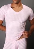 Tulio Puff Plaid V-Neck T-Shirt- Pink