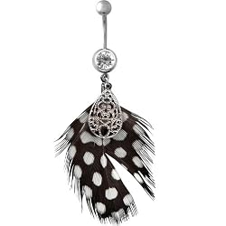 Modest Ornate Teardrop Polka Dot Feather Belly Ring