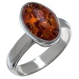 Certified Genuine Honey Amber and Sterling Silver Medium Classic Ring 5
