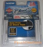 P Touch TZ Tape Cartridge, TZ Standard Laminated Tape, Gold on Black, 3/4W (BRTTZ344)