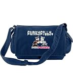 FunkyFilly® Ladies Vintage Canvas Shoulder Messenger Pony Bag 'Best Friends' Washed Navy Blue, Long Adjustable Strap. Internal size 38 x 28 x 14 cms