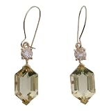 10k Yellow Gold Hexagon Cut Lemon and White Quartz Earrings