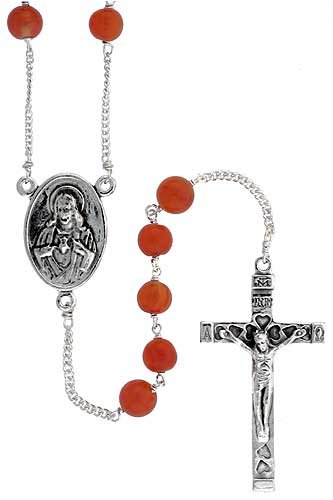 Sterling Silver / Genuine Carnelian Stone Rosary