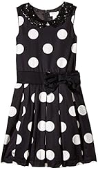 Girls Flared-Skirt Cotton/Polyester Mesh Jeweled Dots Print  Dress