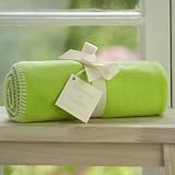 Tuppence and Crumble soft fleece baby blanket lime with cream stitching