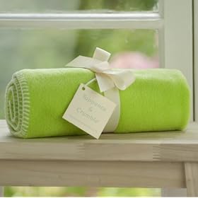 Tuppence and Crumble soft fleece baby blanket lime with cream stitching