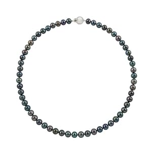 10-11mm 24\” Black Freshwater Pearl Necklace \”A\” with Sterling Silver Ball Clasp in Gift Box