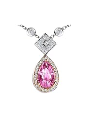 Original Star K (tm) Two Toned Created Pear Shaped Pink Sapphire Necklace in 925 Sterling Silver