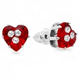 Platinum Plated 9mm Red Heart Cut with White Round CZ Cubic Zirconia Ladies Stud Earrings