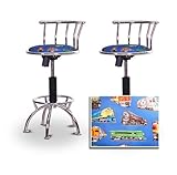 2 24"-29" Blue Train Fabric Seat Chrome Adjustable Specialty / Custom Barst ....