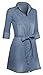 Women's Button Down Denim Tunic Top with Pockets and Belt
