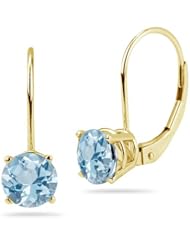 1.25-1.55 Cts of 6 mm AA Round Aquamarine Stud Earrings with Lever Backs in 14K Yellow Gold