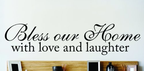 Design with Vinyl OMG 245 Black Bless Our Home with Love and Laughter Quote Lettering Decal, 10 x 40-Inch, Black