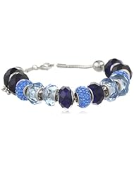 Silvertone Crystal Fireball and Multi-Black Glass Bead Bracelet, 7.5" + 2"