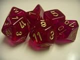 Chessex Dice: Polyhedral 7-Die Borealis Dice Set - MAGENTA with/GOLD - NEW