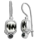 Sterling Silver African Mud Bead Zig Zag Design Earrings by Sajen