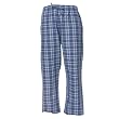 Royal (French) Blue and White tartan plaid check tie cord flannel cotton pants for lounging, sleep, sports. Unisex relaxed fit,