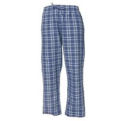 Royal (French) Blue and White tartan plaid check tie cord flannel cotton pants for lounging, sleep, sports. Unisex relaxed fit, available in 5 Adult sizes