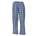 Royal (French) Blue and White tartan plaid check tie cord flannel cotton pants for lounging, sleep, sports. Unisex relaxed fit, available in 3 Youth sizes