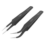 Amico 13cm Length Black Anti-static Straight Curved Tweezers 2 Pcs