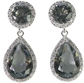 Cubic Zirconia Round Dangle Earrings (Grey) (silver-plated-base)