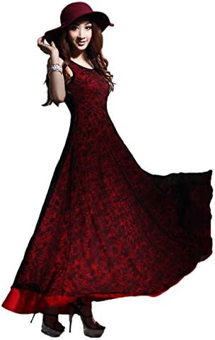 Yacun Women's Embellished Full Lace Gown Knitted Maxi Tank Dress