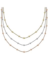 Sterling Silver 3-Strand Stationed Sparkle Chain Necklace in Multi Tone Style