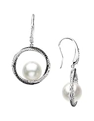 14K White Gold Paspaley South Sea Cultured Fine Near Round Pearl and Black and White Diamond Earrings -- LIFETIME WARRANTY