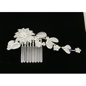 Small Butterflies Flowers And Silvery Leaves comb for Weddings, Proms, quinceanera or pageants Small Butterflies Flowers And Silvery Leaves comb for Weddings, Proms, quinceanera or pageants