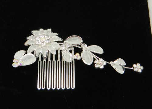 Small Butterflies Flowers And Silvery Leaves comb for Weddings, Proms, quinceanera or pageants