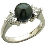 14K White Gold Cultured Black Pearl and Diamond Ring