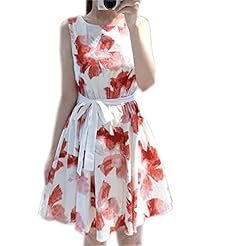 Floral Print Summer Belted Cotton/Linen  Dress