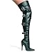 511-BUCKLEUP, 5" Heel Stretch Thigh Boots, 6, Black PU
