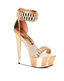 The Highest Heel Women's GLAMOROUS-21 Diamond Vamp And Ankle Cuff Blush Metallic PU Platform Sandal 10 B(M) US