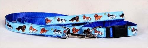 Designer Cavalier King Charles Dog Leash - Blue Cavalier King Charles Leash - Four Feet Long - Made in USA