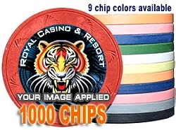 Custom Poker Chips: Put your image, Promotional Logo, or Design on a chip - 1,000 Full Color Authentic Casino Clay poker chips