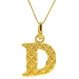 Sterling Silver & 18K Gold Overlay Big 'D Pendant w/ Box Chain 18