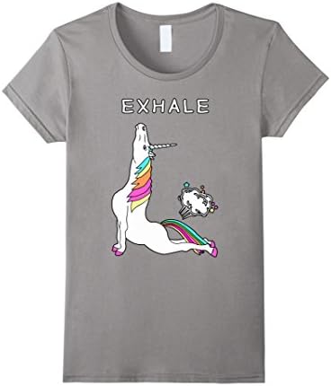 Women's Exhale T shirt / Unicorn With Rainbow Yoga funny Shirt Medium Slate