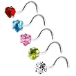 18 Gauge Stainless Steel Heart CZ Nose Ring Pack