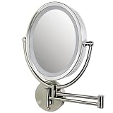 Wall Mounted Dimmable Lighted Oval 8X/1X Mirror, Satin Nickel