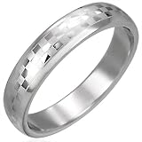 Men's Quality Stainless Steel Ring Check Design, Comfort Fit, Size 11