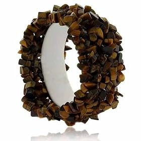 Style Large Chunky Genuine Tiger Eye Stone Chip Stretch Bracelet by 