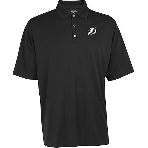 Antigua Men's NHL Tampa Bay Lightning Exceed Desert Dry Xtra-Lite Short Sleeve Polo, Black, Medium