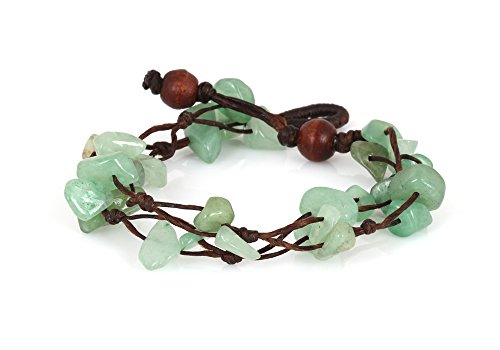 MGD, Green Aventurine Color Bead Bracelet, 2-strand. Beautiful Handmade Stone Wrap Bracelet made from wax cord. Fashion Jewelry for Women, Teens and Girls, JB-0062