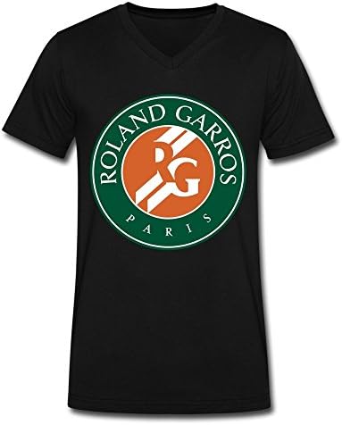 Men's French Open Tennis Logo V Neck Tee Medium Black