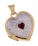 14K Two Tone Heart Locket with Garnet