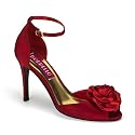 ROSA-02, Zarte Sandale mit Blumenapplikation Satin Rot