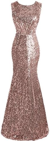 Agneslove Sparkly Sequins Mermaid Prom Dresses Bridesmaid Wedding Party Gowns Rose_Gold US 16W