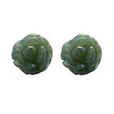 Hand Carved Moss Agate Green Flower Earrings with Sterling Silver and Platinum Overlay Friction Posts